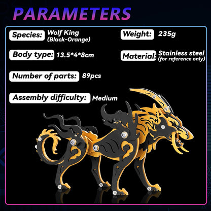 3D Metal Puzzles,3D Metal Puzzle for Adults,Mechanical Model Kit Wolf King Black Orange,Steel 3D Puzzles Stainless Steel Ornaments for Adults Home Decor Art Craft Gifts Toys.