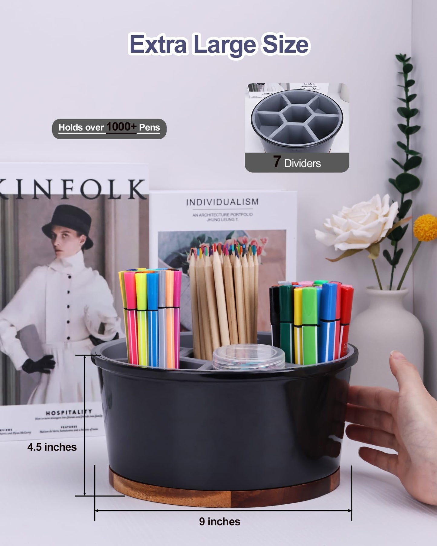 Hitseon Marker Organizer For 300 Markers, 360° Rotating Art Supply Storage Organizer, Pen Holder For Desk School Home Black