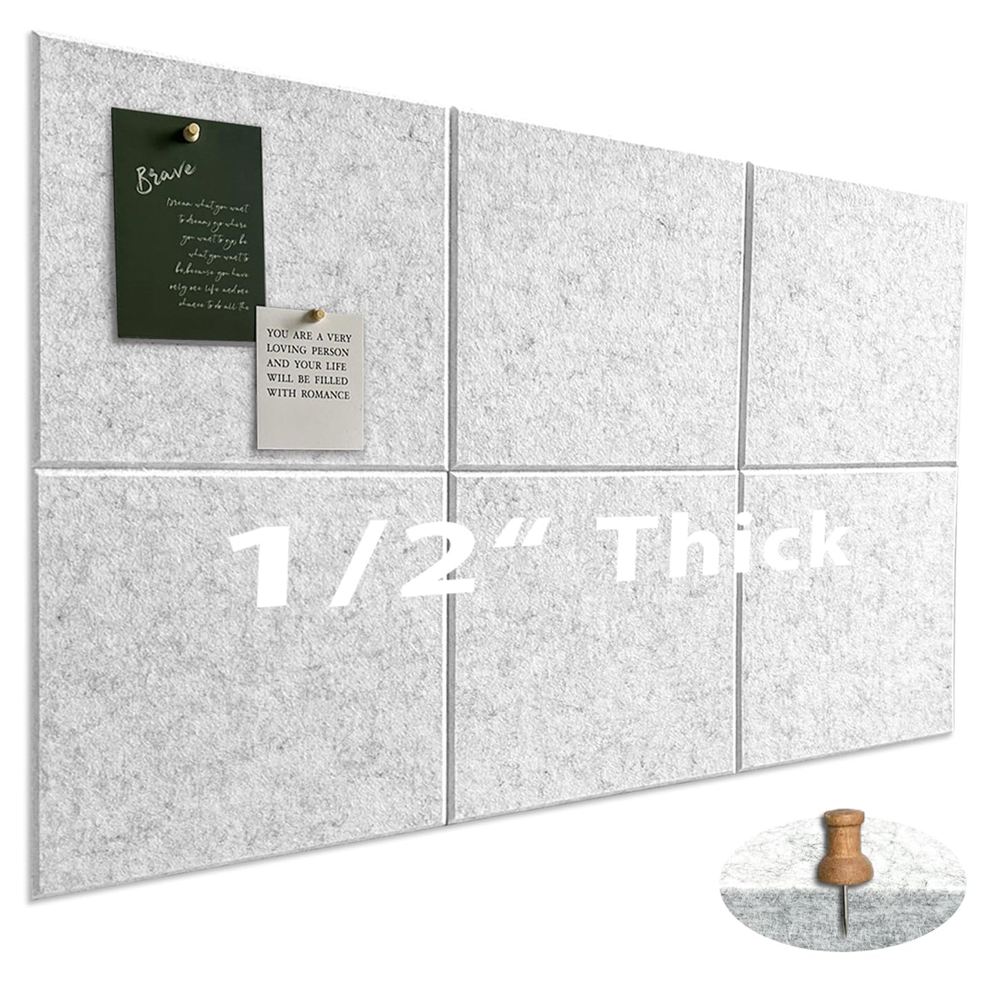Large Cork Board for Office Wall Decor, 36"x24"- 6 Pack Felt Wall Tiles with Safe Removable Adhesive Tabs, 1/2" Thick, Felt Bulletin Board Pin Board Cork Boards for Walls - Gray Marble