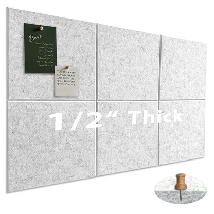 Large Cork Board for Office Wall Decor, 36"x24"- 6 Pack Felt Wall Tiles with Safe Removable Adhesive Tabs, 1/2" Thick, Felt Bulletin Board Pin Board Cork Boards for Walls - Gray Marble