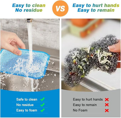 HOMEXCEL 12 Pack Scrub & Wipe Cloths, Scrub Sponges with Non-Scratch Wire Dishwashing Rag for Kitchen, All-Purpose Cloth for Dishes, Pots, Pans, Non-Stick Cookware, Countertops (Blue)