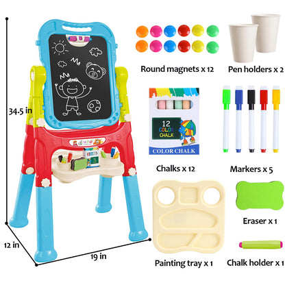 Toddler Art Easel for Kids, Double-Sided Magnetic Whiteboard & Chalkboard with Painting Accessories, Rotatable Easel Toy Gift for Boys and Girls