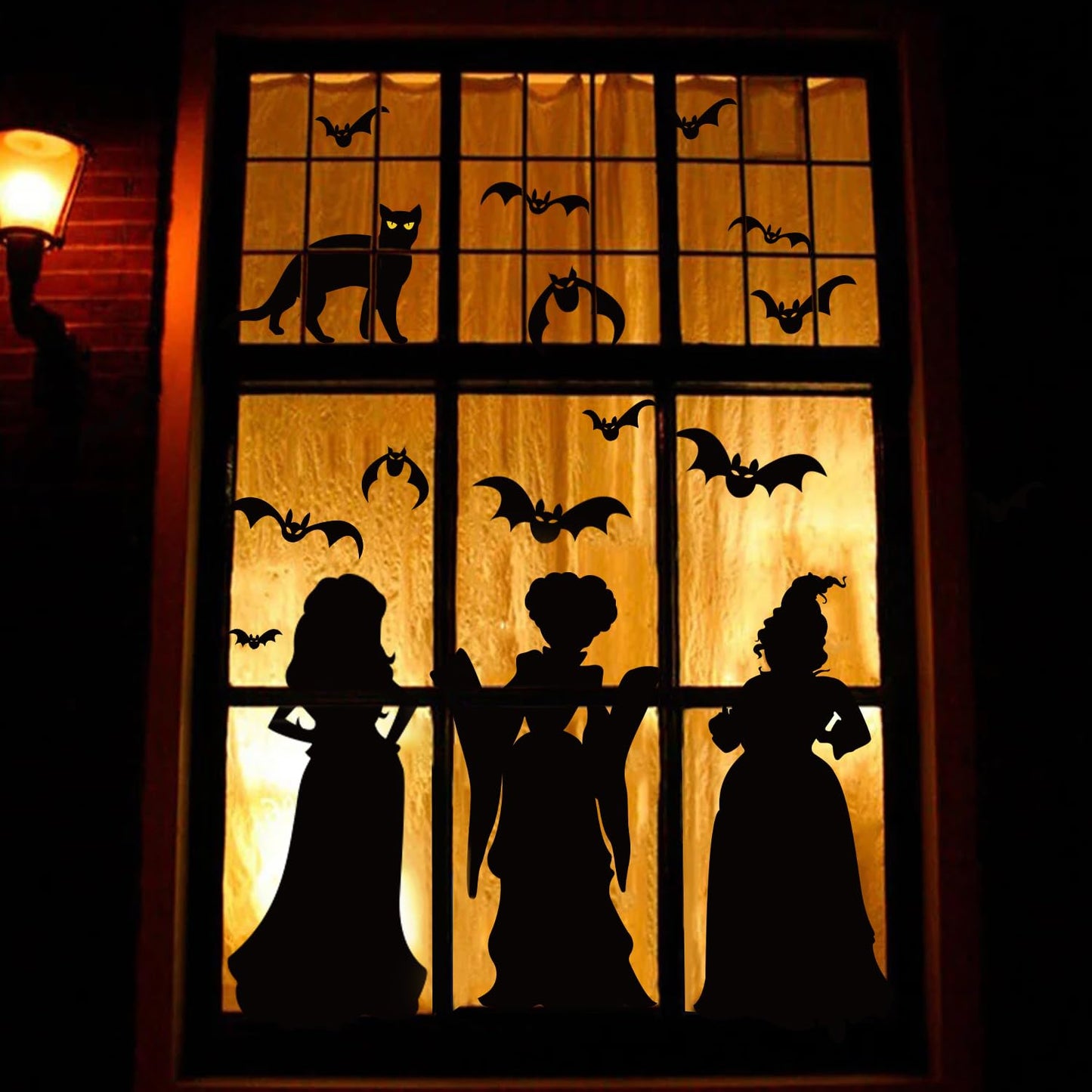 Halloween Window Clings Decoration - 35" Large Double Sided Hocus-Pocus Decor Halloween Witch Silhouette with Black Cat Bat, Spooky Scary Window Decals Stickers Home Decor for Glass Mirror, 3 Sheets