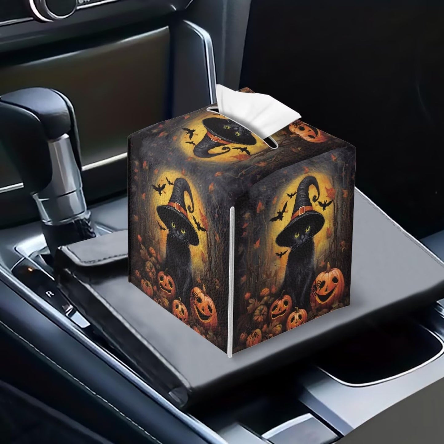 ASQVTIFE Black Cat Tissues Cube Box Cover for Bathroom Halloween Decorative Car Holder Tissue Box Organizer Toilet Paper Covers for Office Desk Tissue Box Holder