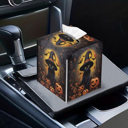 ASQVTIFE Black Cat Tissues Cube Box Cover for Bathroom Halloween Decorative Car Holder Tissue Box Organizer Toilet Paper Covers for Office Desk Tissue Box Holder