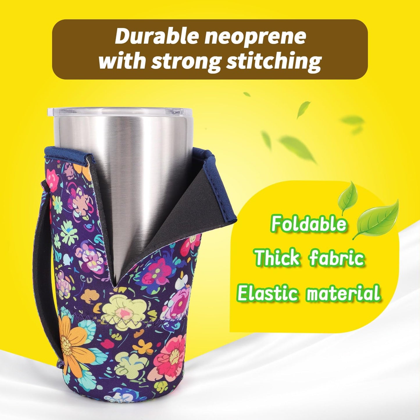 3 Pack Iced Coffee sleeve Insulated Neoprene Cup Sleeves with handle For Cold Drinks Beverages, Reusable Cup Holder for 16oz-32oz Coffee Cups (Skeletons Floral)