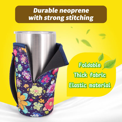 3 Pack Iced Coffee sleeve Insulated Neoprene Cup Sleeves with handle For Cold Drinks Beverages, Reusable Cup Holder for 16oz-32oz Coffee Cups (Skeletons Floral)