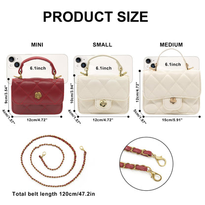 YAMEIZE Mini PU Leather Chain Belt Purse for Women Quilted Waist Tote Bag Crossbody Fanny Pack Detachable Belt Chain