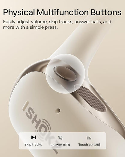 SHOKZ OpenFit 2 Open-Ear Headphones,True Wireless Bluetooth Earphones with Microphone,Earhook Earbuds with 48 Hours of Playtime,Fast Charging,IP55 Water-Resistant,with Carrying Bag,Beige,Bluetooth5.4