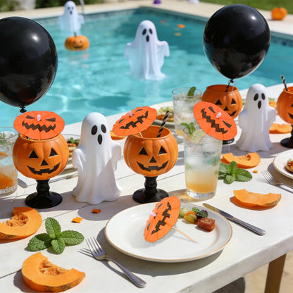 Whaline 120 Pcs Summer Halloween Cocktail Umbrella Drink Picks Orange Black Pumpkin Drink Umbrellas for Beverage Fruit Cupcake Topper Decorations