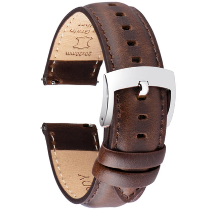 OTTOODY Leather Watch Bands Quick Release, Elegant Top Grain Leather Watch Straps for Men & Women, Choice of Color & Width - 18mm, 19mm, 20mm, 21mm or 22mm Wristbands Bracelet for Watch & Smartwatch