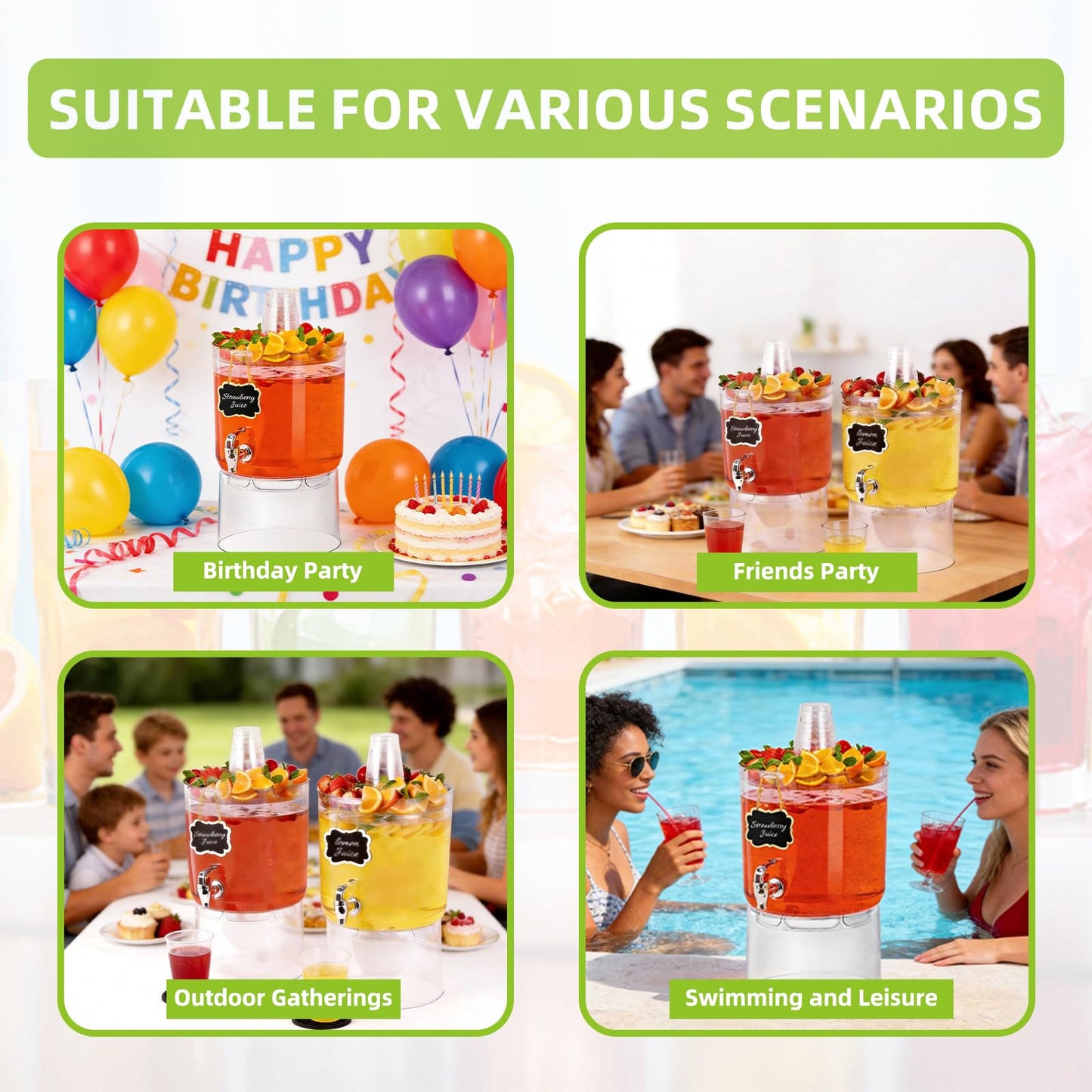 MiraFure 2 Gallon Drink Dispensers for Parties 2 PACK with Stand