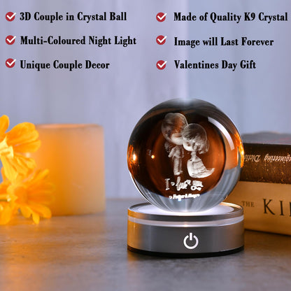 IFOLAINA 3D Couple Crystal Ball Night Light - Laser Engraved Glass Valentine Sphere for Wife - Decorative Crystal Globe Decor - I Love You Gift for Her Anniversary Birthday