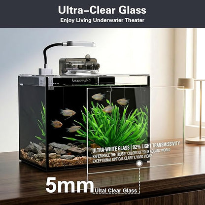 2.5 Gallon Small Aquarium Set Glass Fish Tank,Desktop Small Aquarium Kit for Beginners and Children to Keep Betta Fish, Goldfish, Shrimp, and Aquatic Plants (Black, 2.5 Gallon (Complete Kit) ﻿)
