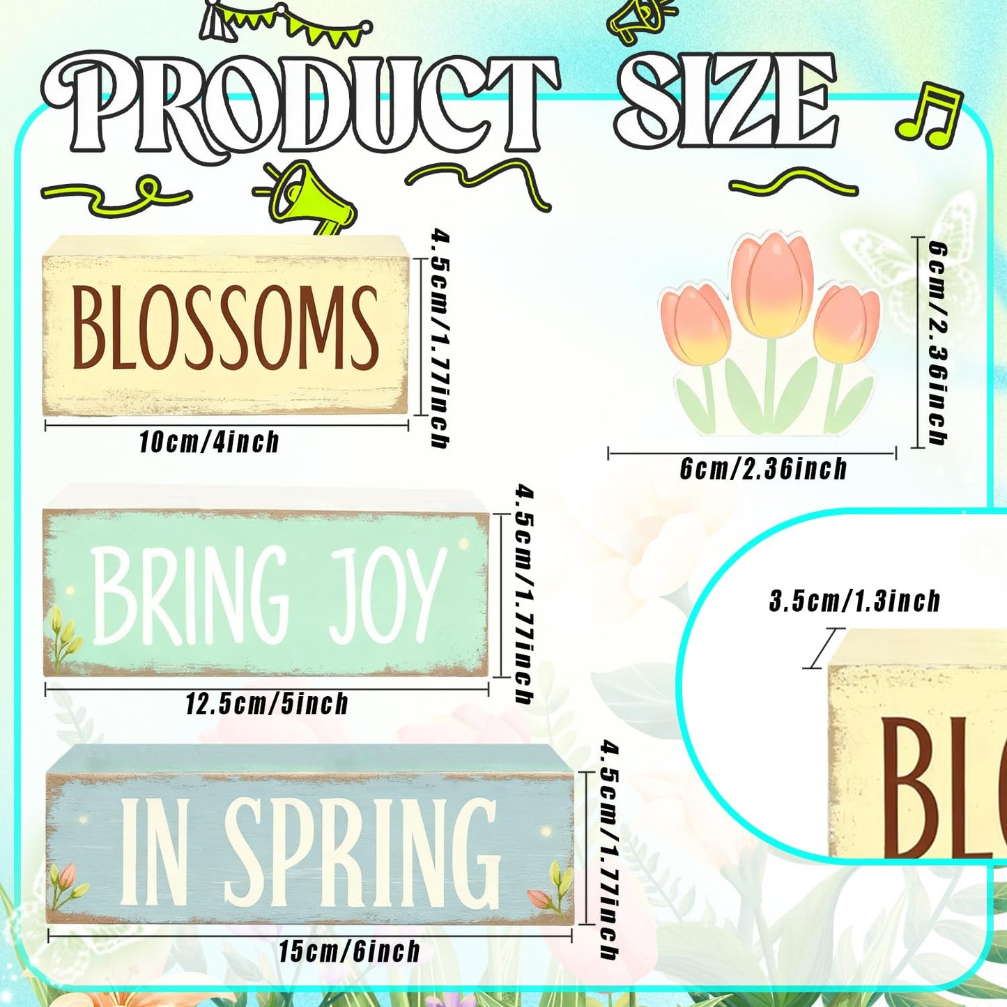 Spring Decoration Wooden Tiered Tray Decor – Tulip Blossoms Spring Stacked Block Sign with Floral Accent – Farmhouse Tabletop Spring Decor for Shelf Mantel Seasonal Home Display