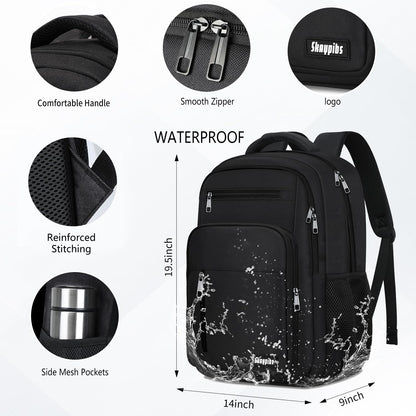 Backpack for Women Men, School Backpack for Boys Girls Teens, 17.3 Inch Laptop Backpack with Reinforced Straps, College Middle High School Bookbag, Water Resistent Business Mochila para hombre, Black