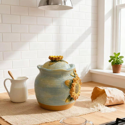 FORLONG Ceramic Hand-Painted Sunflower Sealed Jar,Food Storage Containers with Lids, Home Kitchen Countertop Decorative