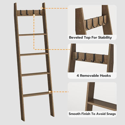 HOOBRO Blanket Ladder for Living Room and Bedroom, Standing Towel Rack, Decorative Ladder Shelf, Wall Leaning Farmhouse Blanket Storage, Towel Rack, Bathroom, 02LB01-51CJ01G1