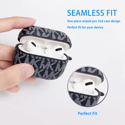 TANGABA AirPods Pro 2nd Generation Case, Full-Protective PU Leather Cover with Front LED Visible, Black