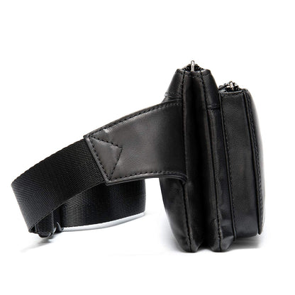 Niucunzh Small Leather Mens Fanny Packs for Women Lightweight Lambskin Leather Waist Bag Sport Men Crossbody Belt Purse Hip bags Hands-Free Bumbag Black
