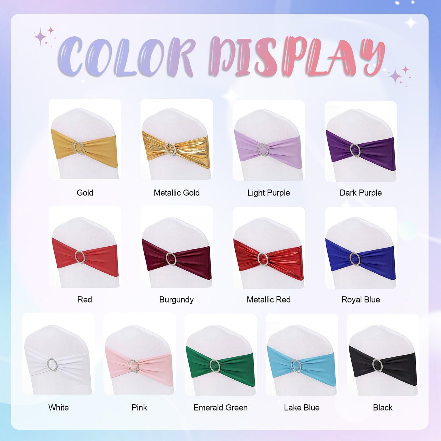 MehelloFeather Spandex Chair Sashes 50Pcs Chair Bows for Weddings Parties Holiday Celebrations and Event Decorations(Gold)