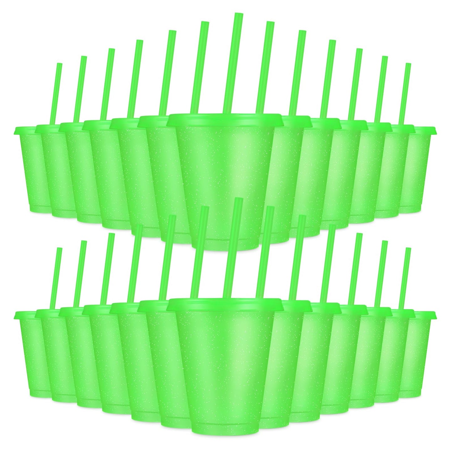 LEIFEOSH 24 Pcs Plastic Tumblers with Lids and Straws, Reusable Cups with Lids Plastic Colorful Cups for Party Birthday, Iced Coffee Cup Travel Mug Cold Drink Cups Tumblers Bulk (16 oz, Green)