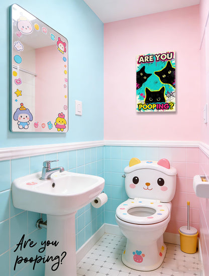 DUFIPOR Funny Black Cat Bathroom Wall Art, Are You Pooping? Graffiti Pop Art Canvas Prints, 12x16 Inch Humorous Bathroom Decor for Washroom Restroom, Trendy Cat Lover Gifts for Bathroom Wall Decor