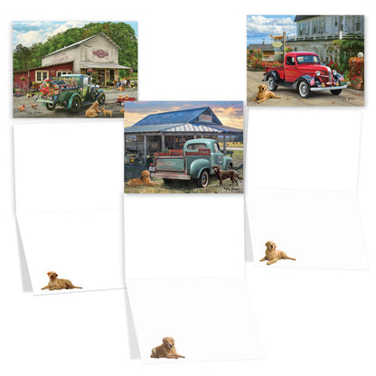 The Best Card Company 20 Assorted Blank Americana Dog and Pickup Cars Notes Bulk Box Set 4 x 5.12 Inch with Envelopes (10 Designs, 2 Each) Labrador, Country, Farm Trucks and Labs AM10203OCB-B2x10