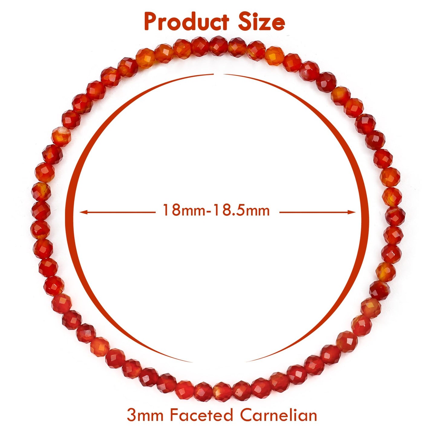 BONNY BOXX Natural Genuine Gemstone Faceted Round Beads Bracelets, 3mm Adjustable Stretchy Tiny Faceted Carnelian Bracelet, Healing Crystal Reiki Chakra Dainty Jewelry Fashion Gifts