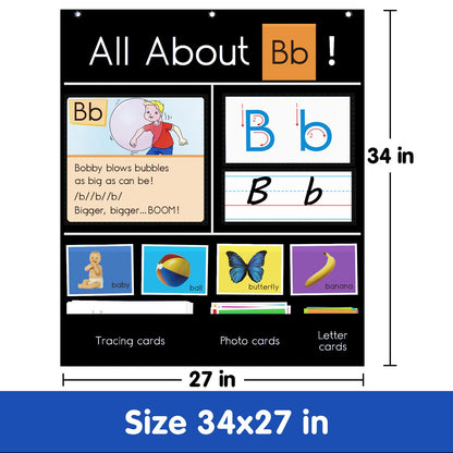Auchq All About Letter Pocket Chart, Letter of The Day/Week Activity Wall-Provides Student Daily Practice in Learning The Alphabet, Chants, Words-Great for Classroom Homeschool 34" x 27"