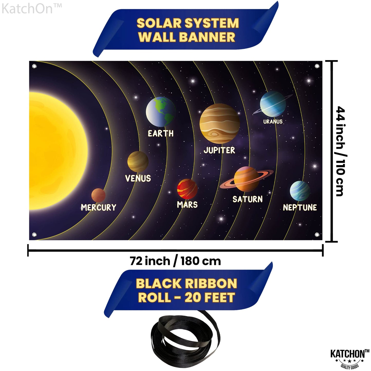 KatchOn Large Solar System Backdrop - 72x44 Inch | Outer Space Decorations for Classroom | Solar System Poster for Outer Space Party Decorations