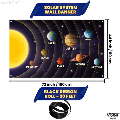 KatchOn Large Solar System Backdrop - 72x44 Inch | Outer Space Decorations for Classroom | Solar System Poster for Outer Space Party Decorations