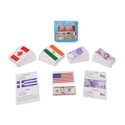 World Country Flags Flash Cards for Kids, Currency Flash Cards, 195 + 195 = 390 Educational Country Geography Games Cards