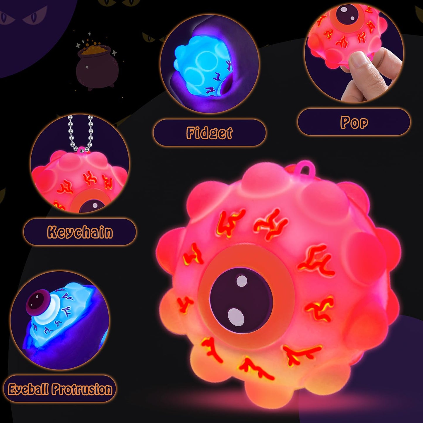 Ksmky 24PCS Halloween Light Up Eye Pop Ball, Halloween Party Favors for Kids, Halloween Toys for Trick or Treat, Goodie Bag Stuffers, Classroom Prizes