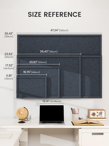 Fluxynara Foldable Cork Board Alternative, Felt Bulletin Board 23.6" x 17.5" Navy Blue Frame with 12 Adhesive Tabs, Pin Board for Home Office, Classroom, Entryway, Kitchen Wall Decor—Carbon Blue