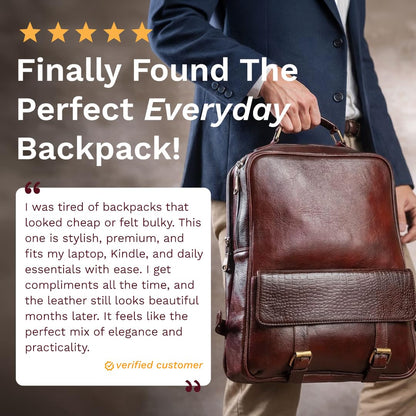 bonahide - 15.6" Luxury Burgundy Leather Laptop Backpack for Men & Women. Leather Bag for Professional Use in Office & Business