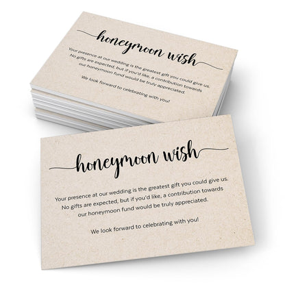 321Done Honeymoon Fund Wish Cards (Set of 50) Simple Rustic Kraft, 3.5x5 Small - No Gifts Request for Wedding, Invitation Insert, Enclosure Card, No Gifts Please, Wishing Well - Made in the USA