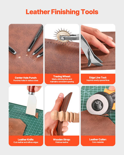 VEVOR Leather Working Tools Kit, 61 PCS Leather Craft Tools with Portable Canvas Storage Bag, Engraving Punching Sewing Stamping Sanding Tools, Ideal for Beginners DIY Enthusiasts and Professionals