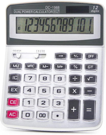OFFIDIX Desk Calculator 12 Digits Extra Large LCD Display,Big Buttons Dual Power Solar Calculator for Office,Work,Business,Home and School