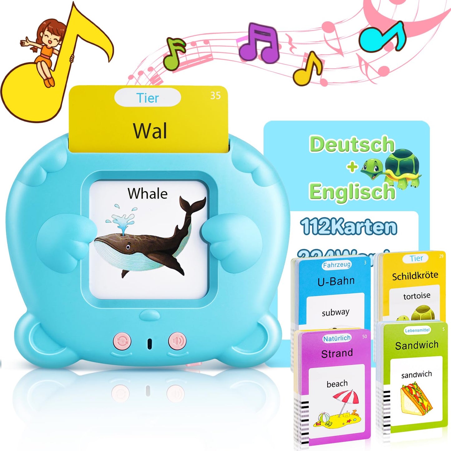German & English Talking Flash Cards for Toddler, Learning Montessori Toys with 224 Sight Words, Speech Therapy Toys, Children's Sensory Preschool Learning Educational Birthday