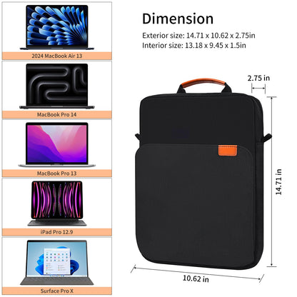 13 Inch Laptop Shoulder Bag Carrying Case for Macbook Air 13" M5 M4 A3449 A3420/ 2026 MacBook Neo A18 Pro A3404/ MacBook Pro 14" M5 M4 M3/ 13" iPad Pro/Air M5 M4, Vertical Laptop Sleeve Handbag, Black