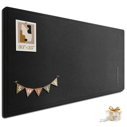 Large Bulletin Board, 60 X 35 Inches Felt Cork Board with 40 Pushpins, Foldable Felt Notice Pin Board Photo Display Board with Self-Adhesive Tape for Office Home School (Black, 60x35 inch)