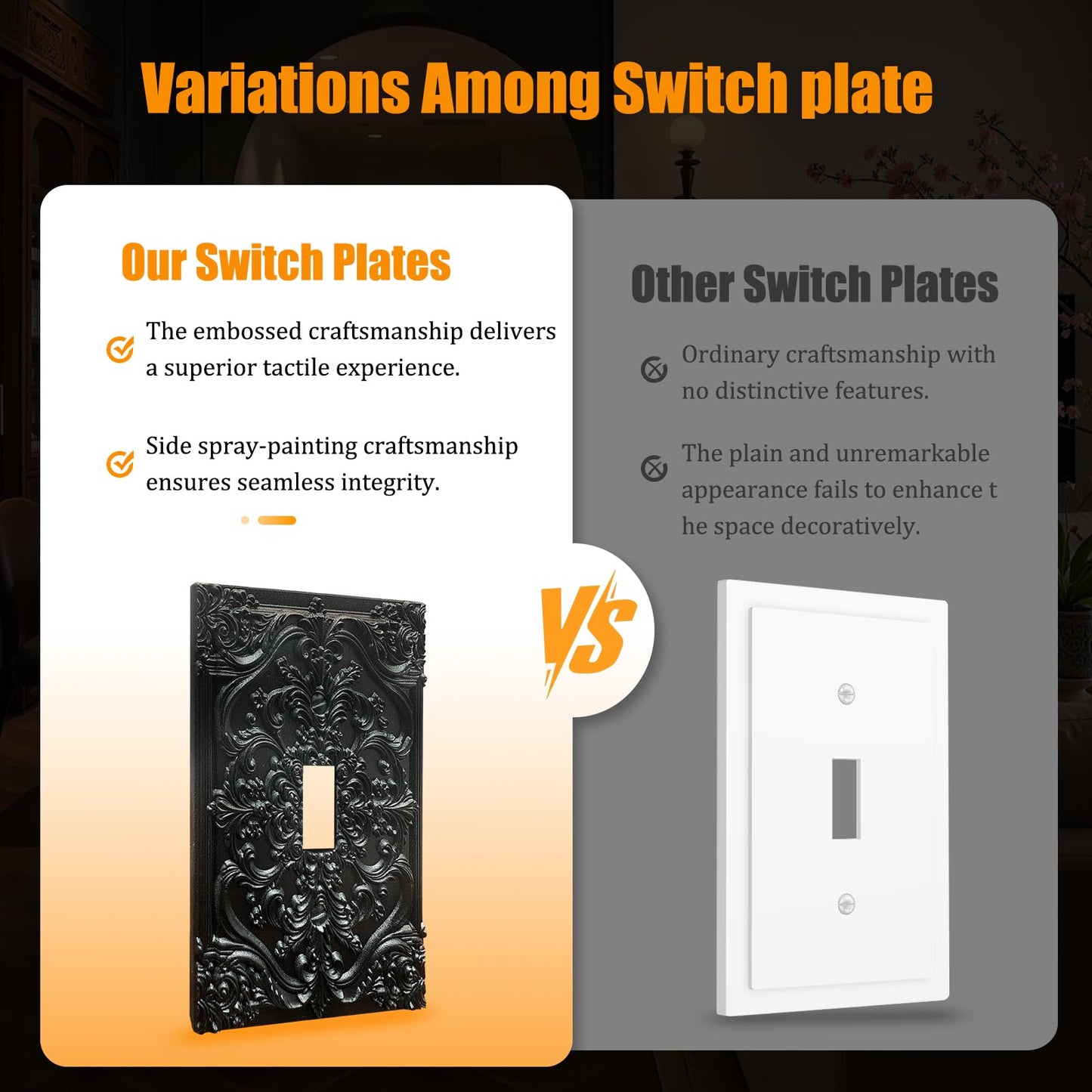 Spshian Decorative Light Switch Plate Covers Black Flower Elegant 3D Floral Embossed 1 Gang Light Switch Cover Plate Single Toggle Wall Plate Outlet Covers Faceplate for Bedroom Home Decor