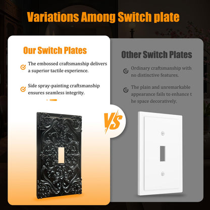 Spshian Decorative Light Switch Plate Covers Black Flower Elegant 3D Floral Embossed 1 Gang Light Switch Cover Plate Single Toggle Wall Plate Outlet Covers Faceplate for Bedroom Home Decor