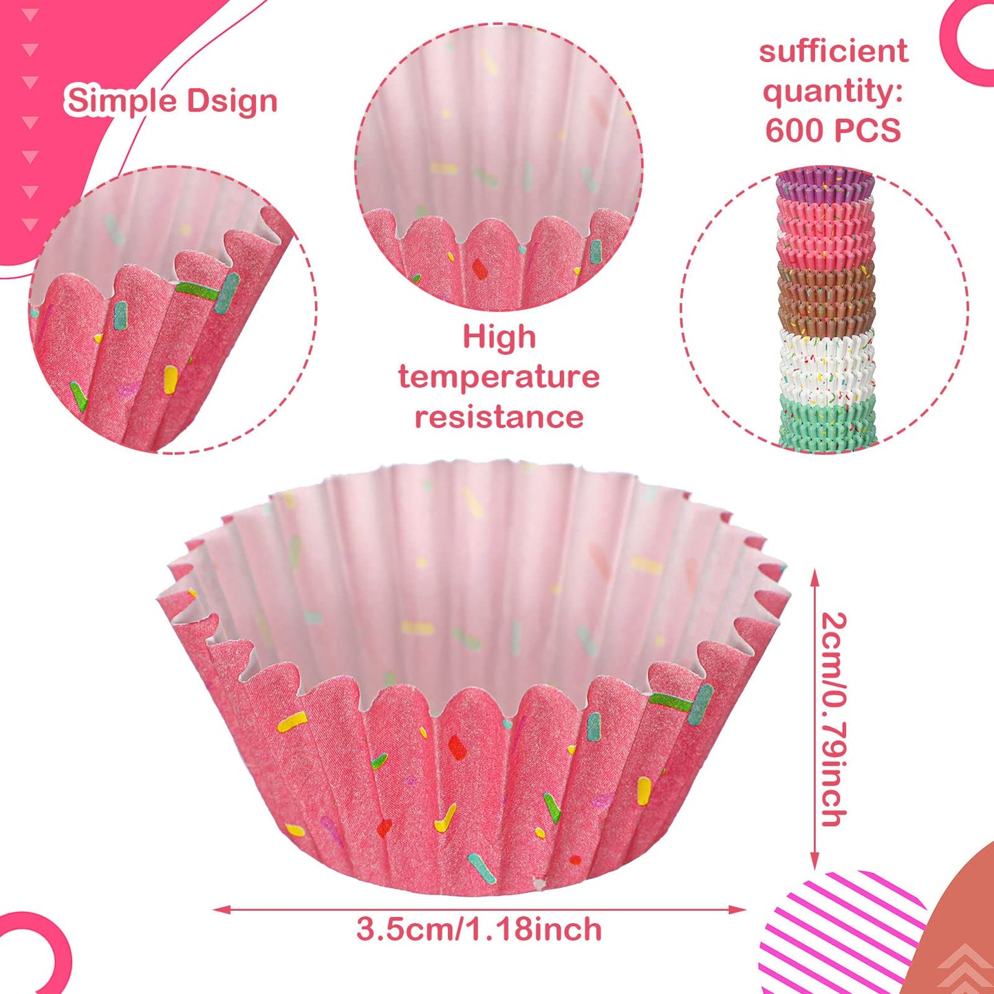 Funtery 600 Count Icing Design Mini Cupcake Liner Baking Cups Paper Small Candy Cups Making Supplies Baking Cupcake Liner Holiday Muffin Chocolate Making Wrappers Supplies Candy Paper(Colorful)
