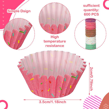Funtery 600 Count Icing Design Mini Cupcake Liner Baking Cups Paper Small Candy Cups Making Supplies Baking Cupcake Liner Holiday Muffin Chocolate Making Wrappers Supplies Candy Paper(Colorful)