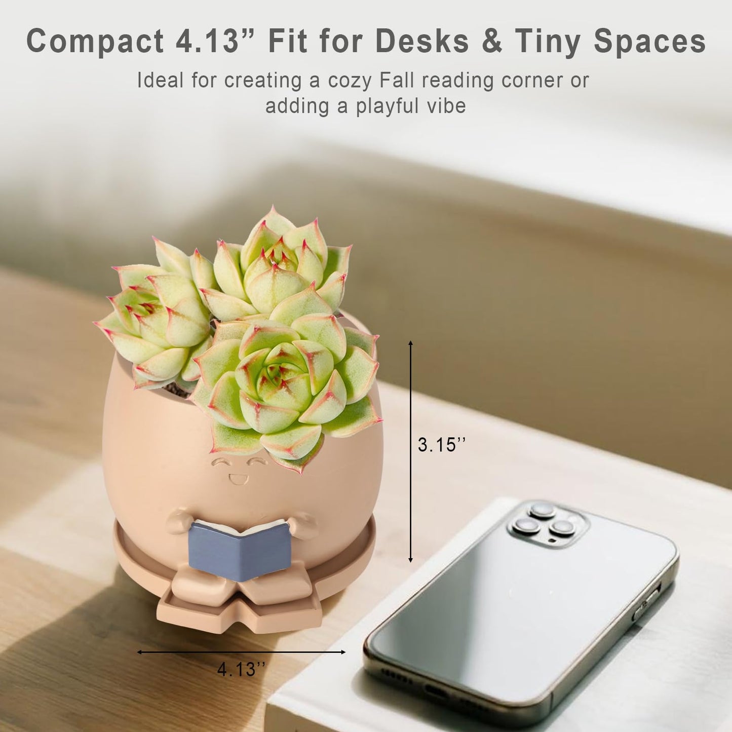 Onzbala Bookworm Planter Pot with Drainage Cute Plant Pots for Succulents & Small Plants | Teacher Gifts Housewarming|Book Lover Gift, Indoor Planters | Christmas Teacher Gift Mother Dad Appreciation