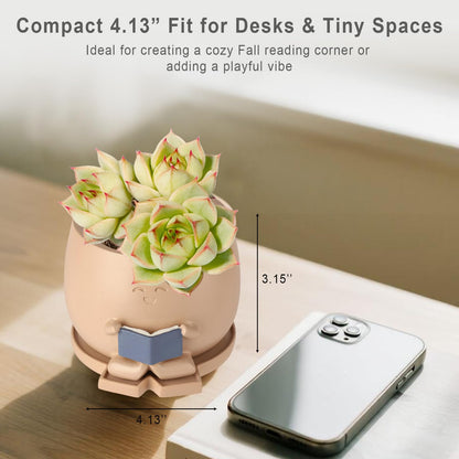 Onzbala Bookworm Planter Pot with Drainage Cute Plant Pots for Succulents & Small Plants | Teacher Gifts Housewarming|Book Lover Gift, Indoor Planters | Christmas Teacher Gift Mother Dad Appreciation