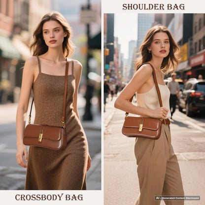 MoreFarther Shoulder Bag for Women, Genuine Leather Crossbody Bag Handbag with Removable Adjustable Straps(Coffee)