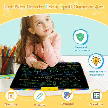 16 Inch 2-in-1 LCD Writing Tablet for Kids with Magnetic Whiteboard Back,Double-Sided Drawing & Learning Board, Reusable Doodle Pad for Toddlers,Educational Toy for Travel & Preschool